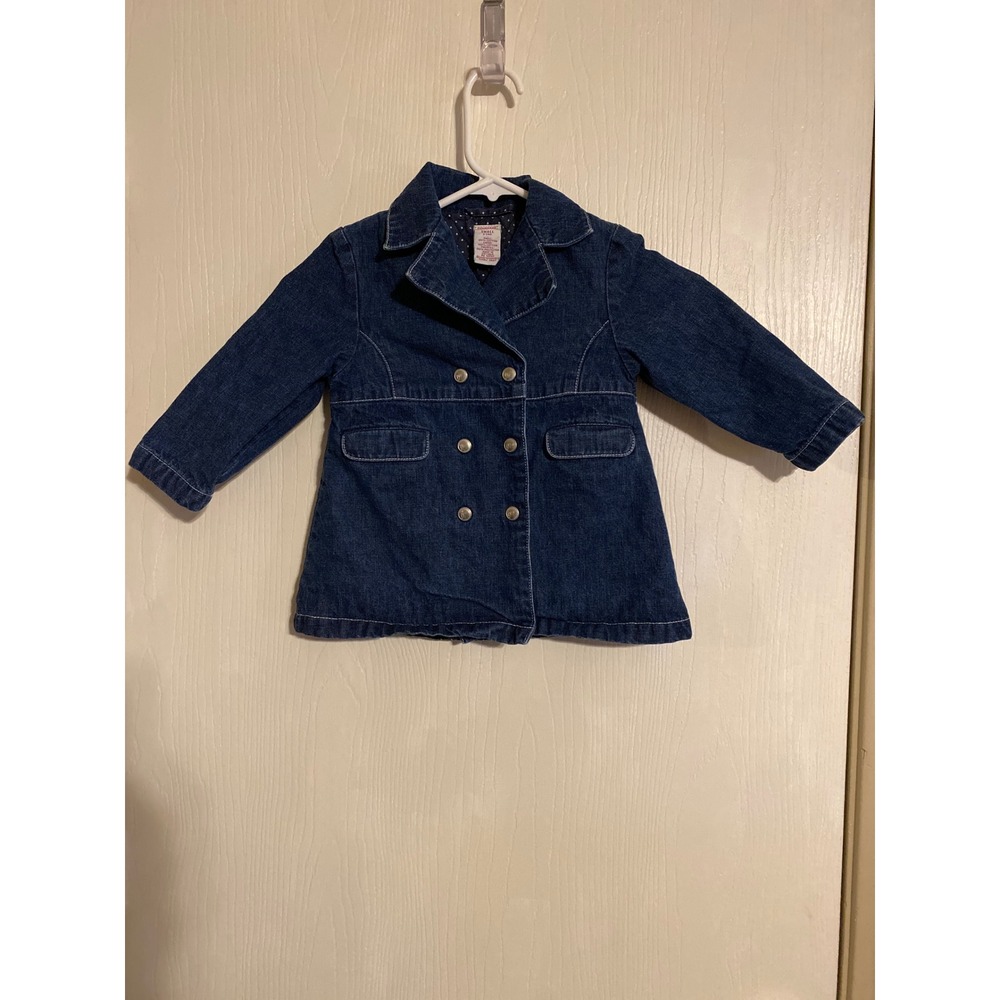 Gymboree Toddler Girls Denim Pea Coat Jacket Polka Dot Lining Blue Small 3Y
0444